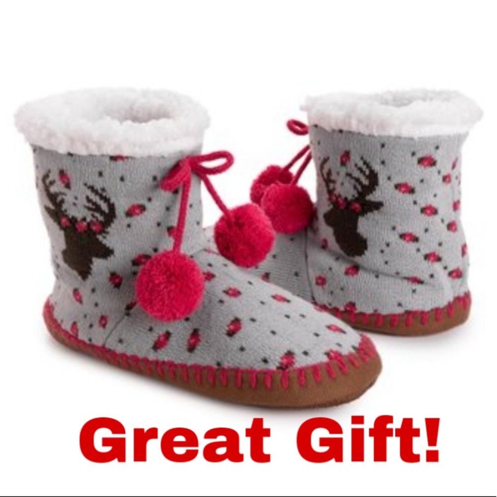 NWT Muk Luks Heather Red Deer Slipper Boot - L/XL